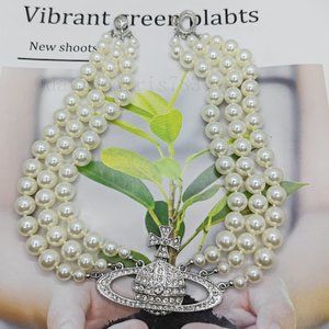 Vivienne Westwood Diamond Planet Necklace Silver